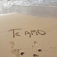 I love you in the sand on the beach of Palma de Mallorca
