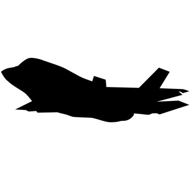 F 35 Air Force Stealth F-35 Lightning II Fighter Jet. Isolated Realistic Silhouette