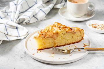 Apple cake. Traditional Norwegian apple pie. Apple pie with cinnamon and almond petals....
