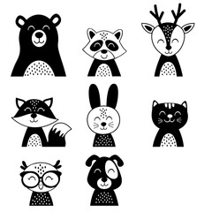 set of isolated cute black animals