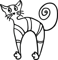 Cute cat doodle for cards, posters, stickers and designs in cute childish style. Black isolated on white background. Hand drawn vector illustration.