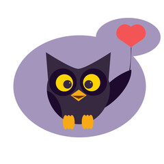 cute owl with heart balloon
