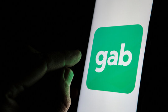 Stafford, United Kingdom - January 10 2021: GAB social media seen on the smarthpne screen. Gab app is a micro-blogging social network defending free speech online.