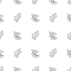 Doodle simple vector seamless pattern of hand-drawn leaves. Seamless pattern of hand-drawn branches. Big floral botanical set. Isolated on white background.