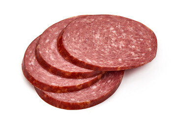 Salami sausage, isolated on white background