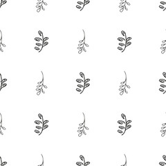 Doodle simple vector seamless pattern of hand-drawn leaves. Seamless pattern of hand-drawn branches. Big floral botanical set. Isolated on white background.