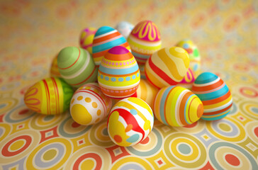 Fototapeta na wymiar Colorful handmade easter eggs. Realistic 3d rendering with the effect low depth of field