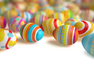 Fototapeta na wymiar Background with Easter Eggs. Realistic 3d rendering with the effect low depth of field