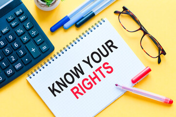 Word text Know your rights on white paper card, business concept