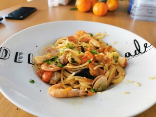 spaghetti with seafood