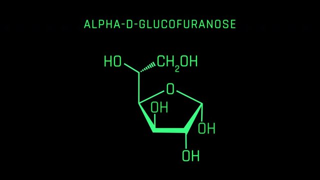 alpha-d-glucofuranose Molecular Structure Symbol Neon Animation on black background