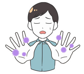手を突き出す男性　ばい菌