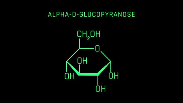 alpha-d-glucopyranose Molecular Structure Symbol Neon Animation on black background