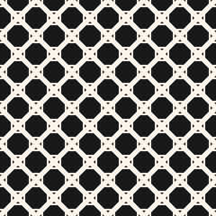 Vector seamless pattern with diamond grid, net, mesh, lattice, grill, squares, triangles. Abstract black and white geometric texture. Simple minimal background. Dark repeat design for decor, print