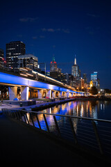 Melbourne city skyline at blue hour. 