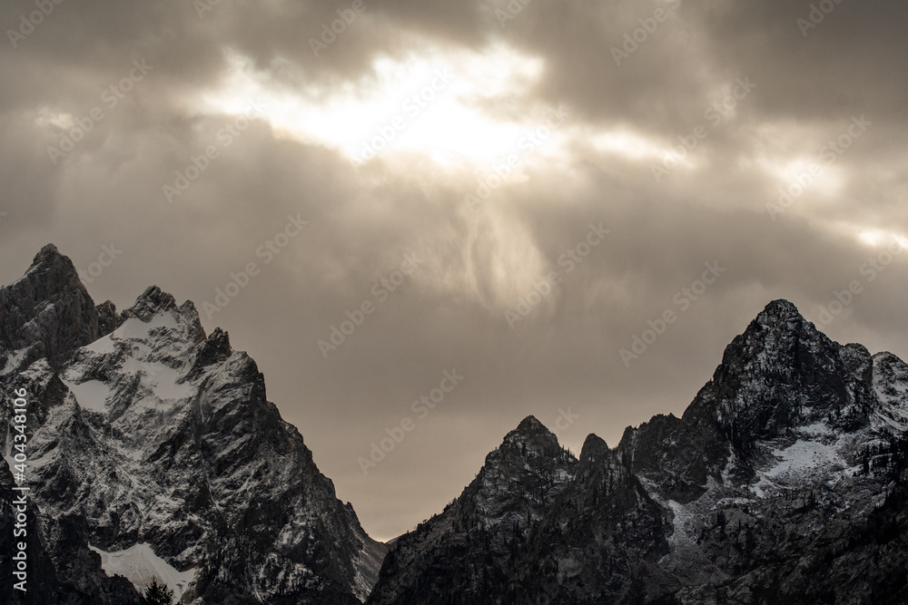 Sticker dark clouds over mountains