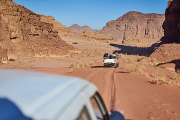 In route at jordan wadi rum desert by 4x4