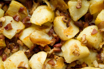 rustic baked potatoes and bacon food background