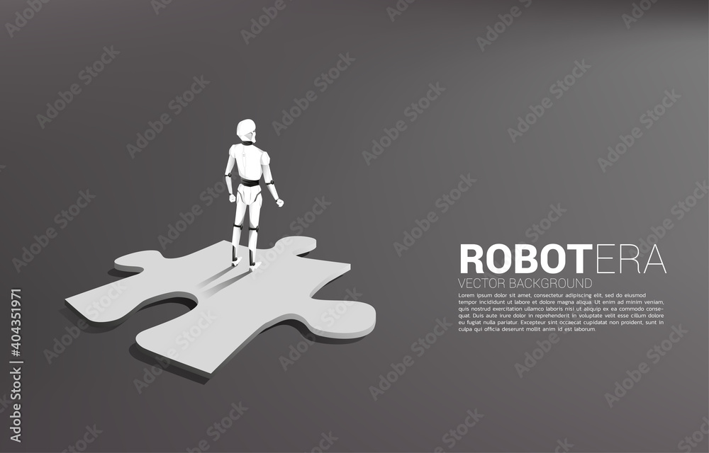 Leinwandbilder robot standing on jigsaw. concept of artificial intelligence and machine learning worker technology