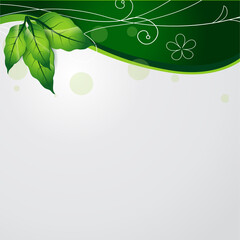 Spring background with green leaves on trendy white background. Vector illustration. Fresh template designs for posters, flyers, brochures or vouchers.