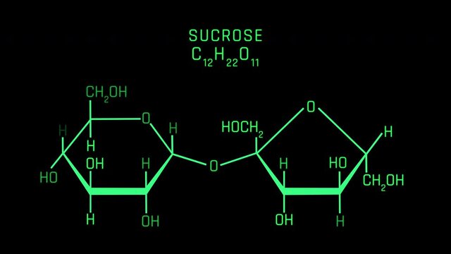 Sucrose Molecular Structure Symbol Neon Animation on black background