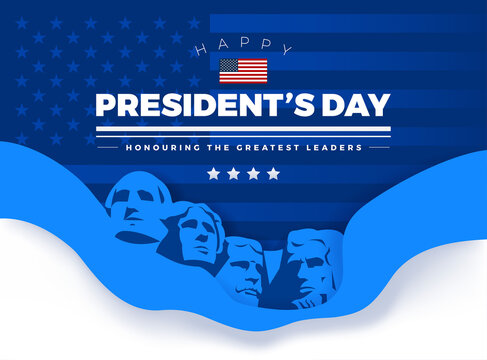 Happy Presidents' Day card with Rushmore four presidents background and lettering - vector illustration