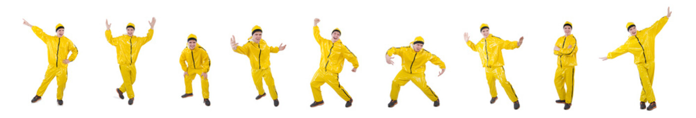 Man in yellow suit isolated on white