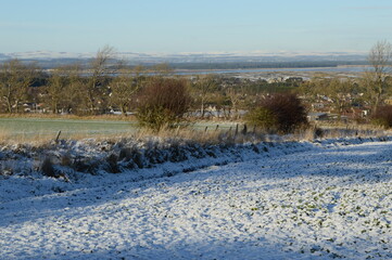 Snow covers fields surrounding St Andrews, Scotland,, 8 January 2021