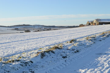 Snow covers fields surrounding St Andrews, Scotland,, 8 January 2021