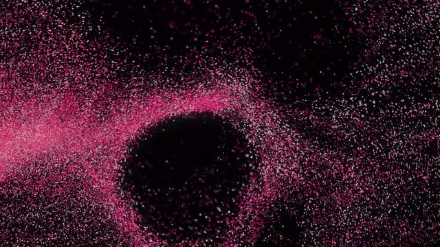 Abstract visualization of metal shavings movement under the influence of magnet. Animation. Imitation of colorful metal dust and magnetic field. 