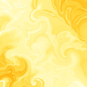 Abstract yellow background with marbled beige and gold texture in swirled wave pattern, abstract border design in fluid marble paint illustration