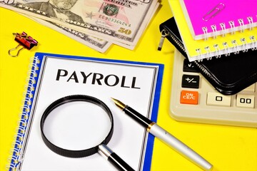 Payroll. Text inscription on the form. Accounting document of large enterprises, for the payment of wages to employees.