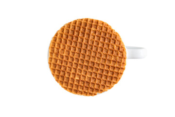 Isolated die cut clipping path traditional authentic Dutch Netherland sweet fresh homemade delicious tasty stack brown golden waffle piece butter caramel honey dessert cafe coffee tea call Stroopwafel