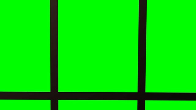 Dolly through an interior window to a green screen