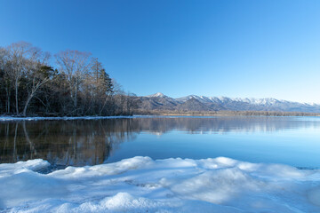 北海道　屈斜路湖の冬の風景