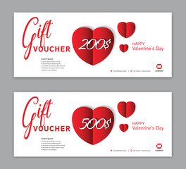 Gift Voucher template for Happy Valentine's Day, Valentines day Coupon, Valentine's day Sale banner, certificate, discount cards, headers, web banner, red background, Valentine's day design vector ill