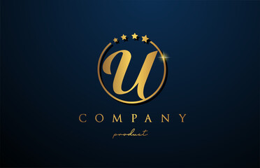 U luxury alphabet letter logo for corporate and company in gold colour. Golden star design with circle. Can be used for a luxury brand