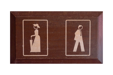 Toilet sign for male and female on wooden