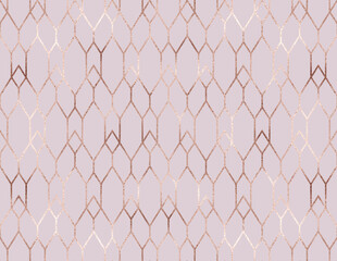 Geometric rose gold glitter grid seamless pattern.