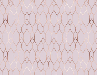 Naklejka premium Geometric rose gold glitter grid seamless pattern.