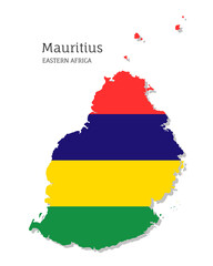 Map of Mauritius island with national flag. Highly detailed editable map of Eastern Africa country territory borders. Political or geographical design vector illustration on whilte background