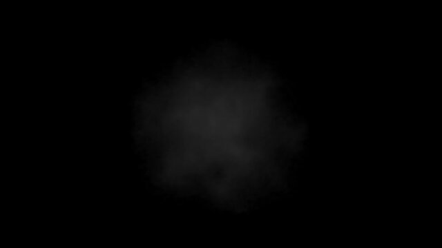 A blast of smoke transition effect on black screen in 4k UHD animation.