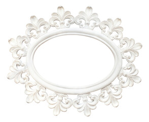 vintage classical white oval frame isolated on white