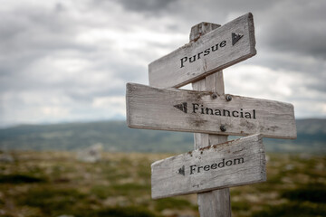 pursue financial freedom signpost outdoors in nature
