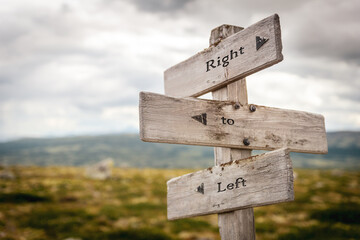 right to left signpost outdoors in nature