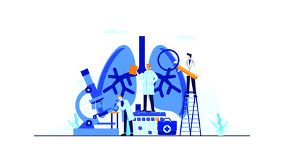 Lungs disease vector flat illustration doctor's research for treatment concept design