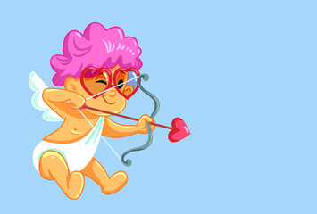 Cupid Shooting Bow and Arrow Vector Cartoon