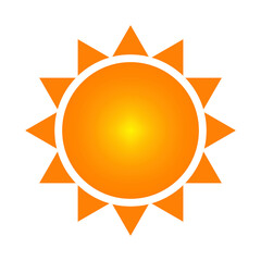 Bright sun. Bright banner. Sun texture. Orange sun in flat style on light background. Stock image. EPS 10.