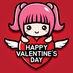 Pink girl character design wishes you a happy valentines day