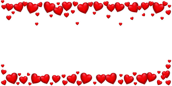 Banner with red hearts. Horizontal vector banner. Pattern with red hearts on white background. Stock image. EPS 10.